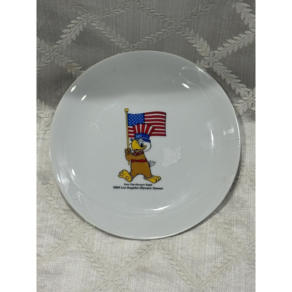 1984 Los Angeles XXIII Olympiad Sam The Olympic Eagle Plates Torch and USA Flag